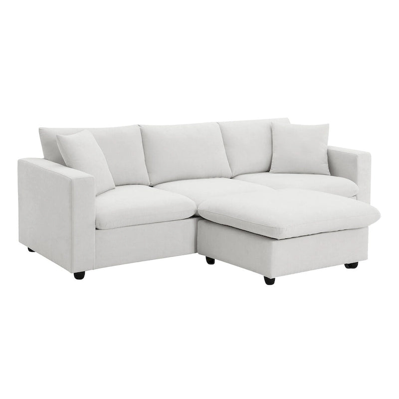Modern Sectional Sofa,L-shaped Couch Set with 2 Free pillows,4-seat Polyester Fabric Couch Set with Convertible Ottoman 23