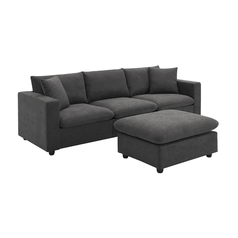 Modern Sectional Sofa,L-shaped Couch Set with 2 Free pillows,4-seat Polyester Fabric Couch Set with Convertible Ottoman 24