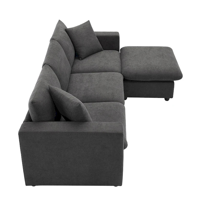 Modern Sectional Sofa,L-shaped Couch Set with 2 Free pillows,4-seat Polyester Fabric Couch Set with Convertible Ottoman 25