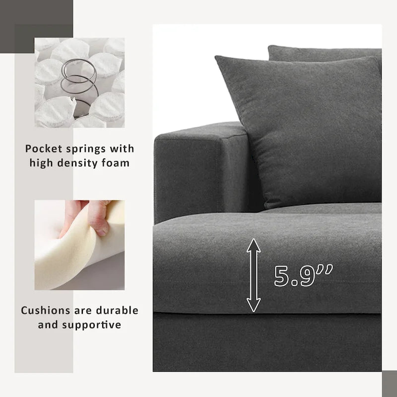 Modern Sectional Sofa,L-shaped Couch Set with 2 Free pillows,4-seat Polyester Fabric Couch Set with Convertible Ottoman 27