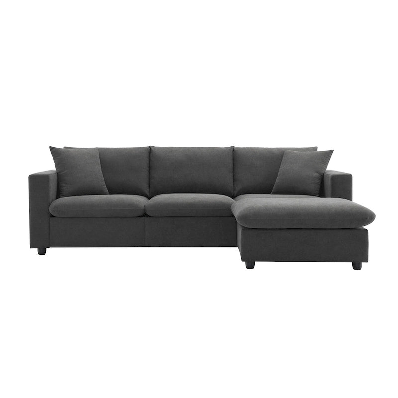 Modern Sectional Sofa,L-shaped Couch Set with 2 Free pillows,4-seat Polyester Fabric Couch Set with Convertible Ottoman 28
