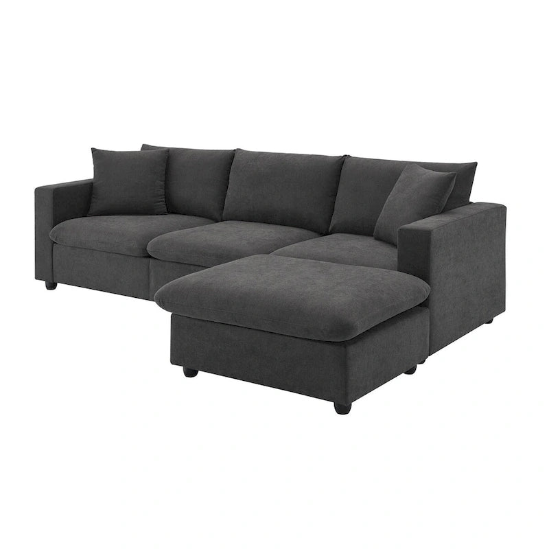 Modern Sectional Sofa,L-shaped Couch Set with 2 Free pillows,4-seat Polyester Fabric Couch Set with Convertible Ottoman 30