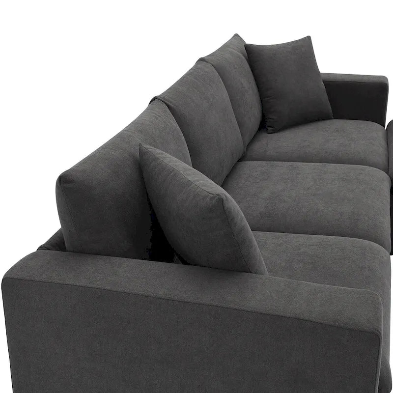 Modern Sectional Sofa,L-shaped Couch Set with 2 Free pillows,4-seat Polyester Fabric Couch Set with Convertible Ottoman 31