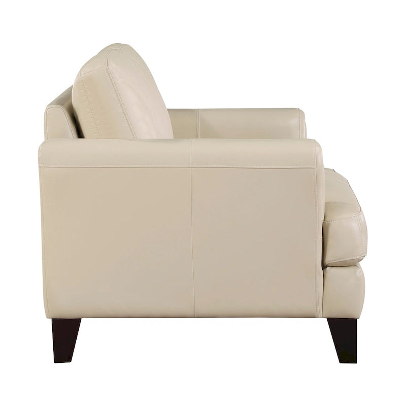 Poltrona accentuata Lisa da 38 pollici, in pelle pieno fiore e spaccata crema, legno massello 3