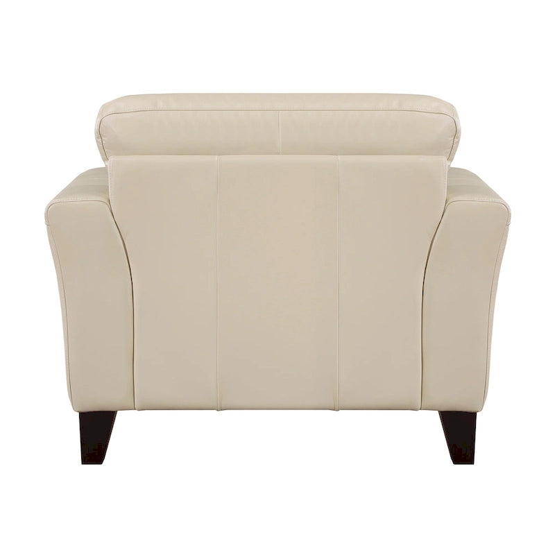 Poltrona accentuata Lisa da 38 pollici, in pelle pieno fiore e spaccata crema, legno massello 4