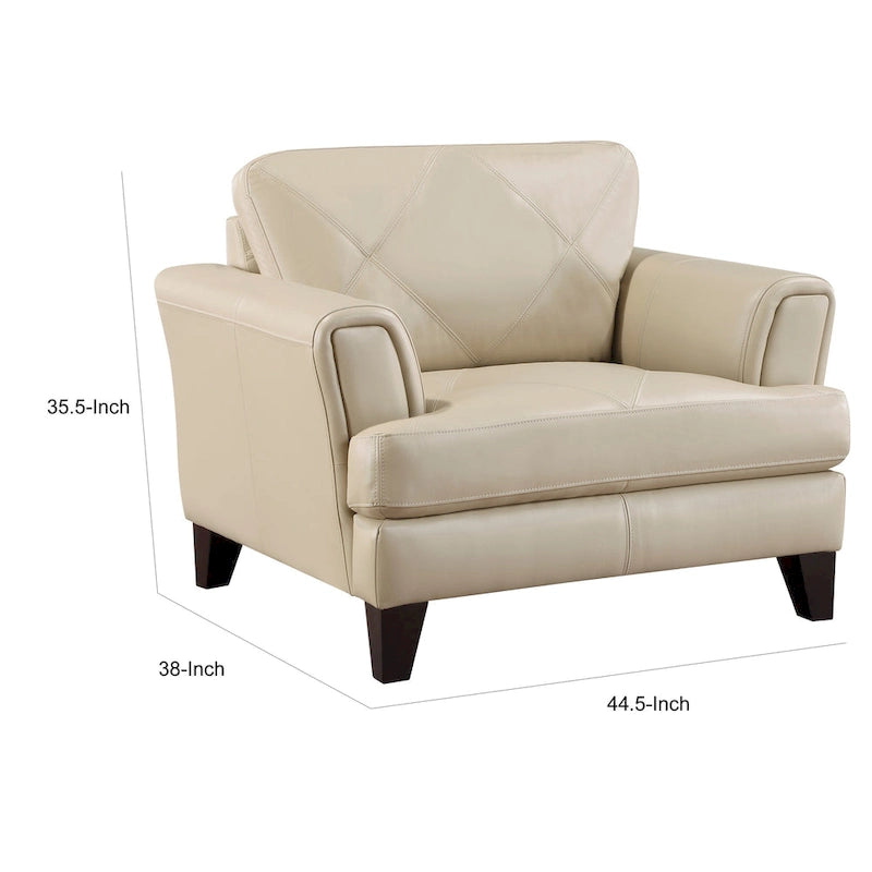 Poltrona accentuata Lisa da 38 pollici, in pelle pieno fiore e spaccata crema, legno massello 5