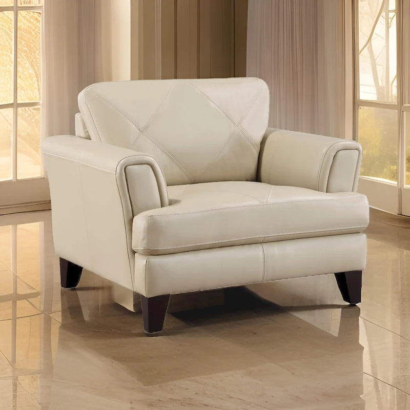 Poltrona accentuata Lisa da 38 pollici, in pelle pieno fiore e spaccata crema, legno massello 6