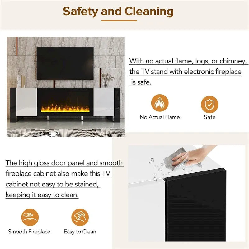 Modern TV Stand w/ Non-heating Electric Fireplace for TVs up to 78 6