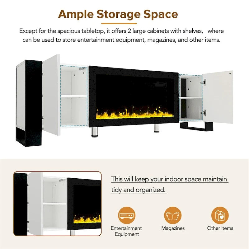 Modern TV Stand w/ Non-heating Electric Fireplace for TVs up to 78 7
