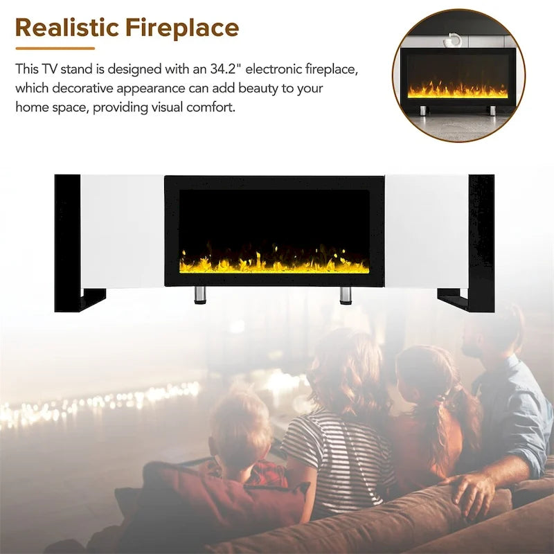 Modern TV Stand w/ Non-heating Electric Fireplace for TVs up to 78 9