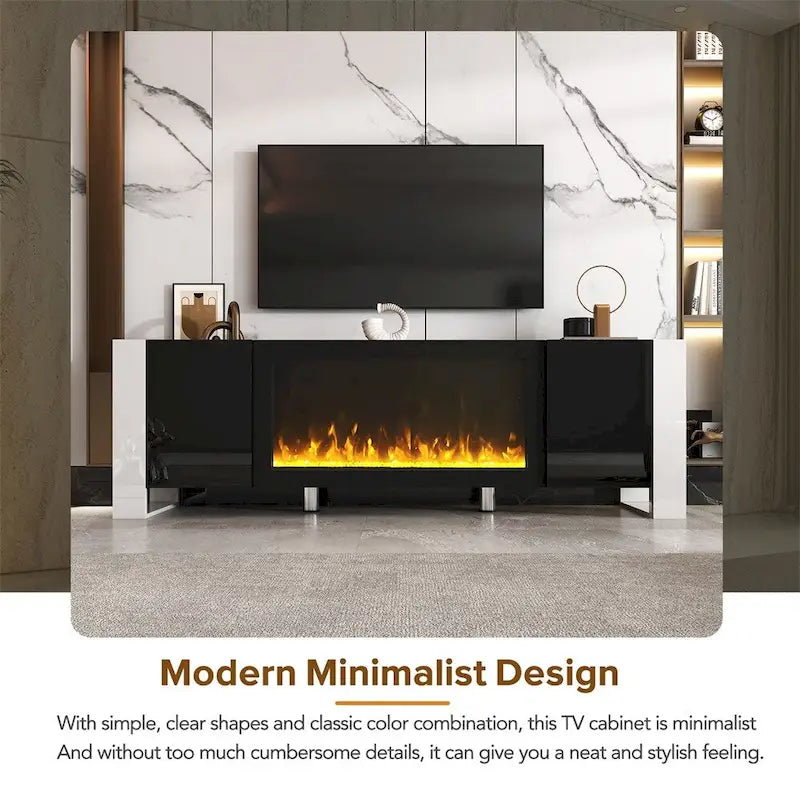 Modern TV Stand w/ Non-heating Electric Fireplace for TVs up to 78 14