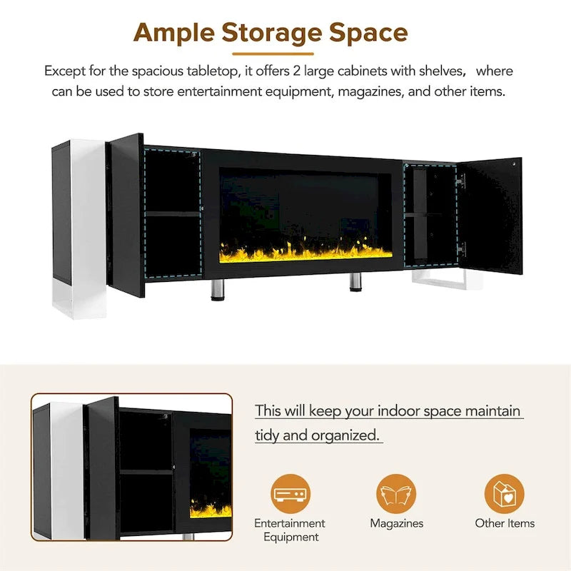 Modern TV Stand w/ Non-heating Electric Fireplace for TVs up to 78 16