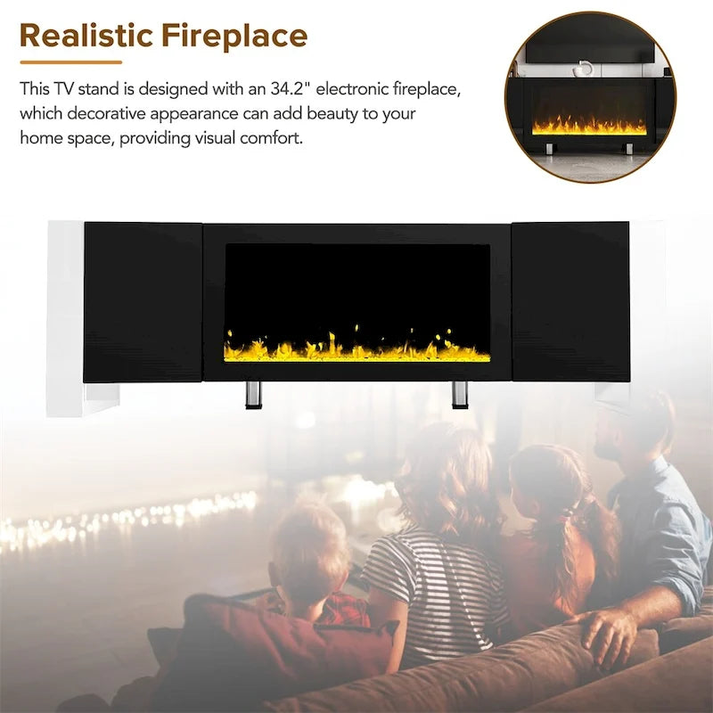 Modern TV Stand w/ Non-heating Electric Fireplace for TVs up to 78 17