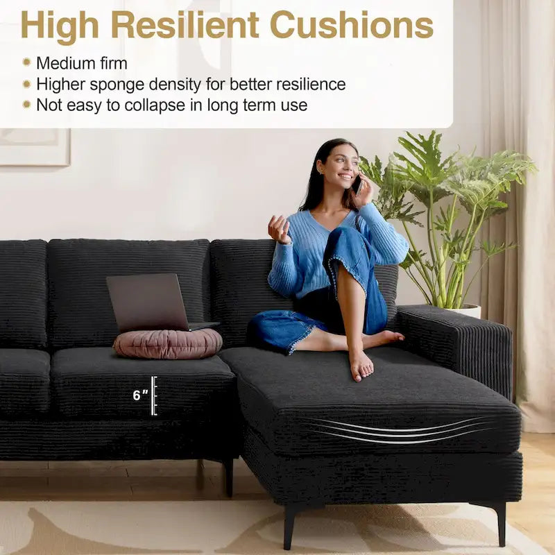 HOOOWOOO L-Shaped Upholstered Sofa Couch with Metal Legs 8