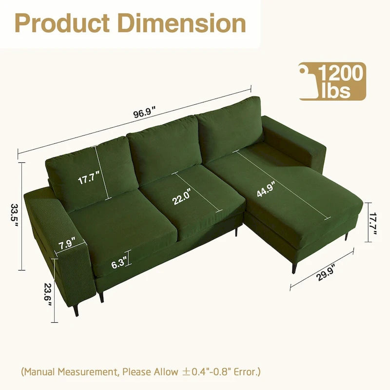HOOOWOOO L-Shaped Upholstered Sofa Couch with Metal Legs 18