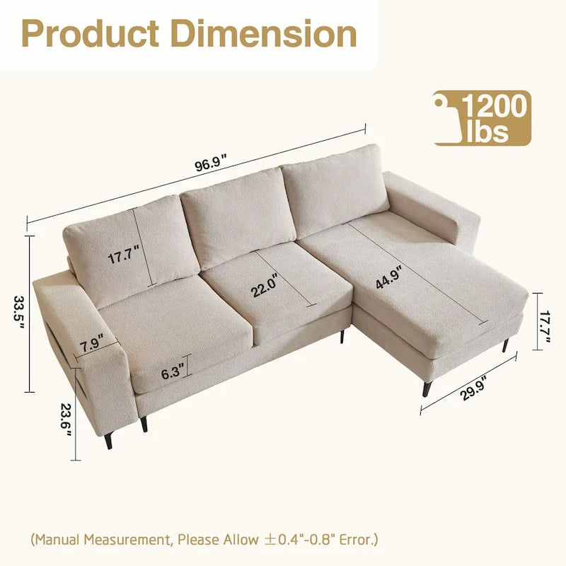 HOOOWOOO L-Shaped Upholstered Sofa Couch with Metal Legs 30