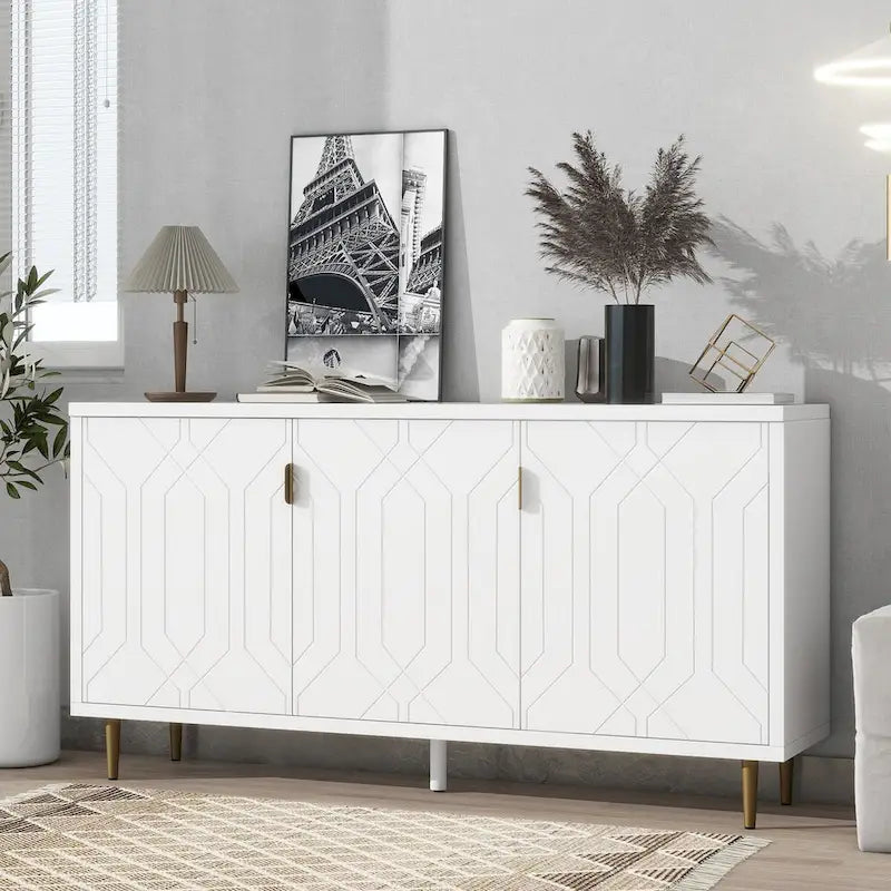 Modern TV Stand for TV up to 70 inch, Console Table with Adjustable Shelves,Storage Sideboard Cabinet for Living Room