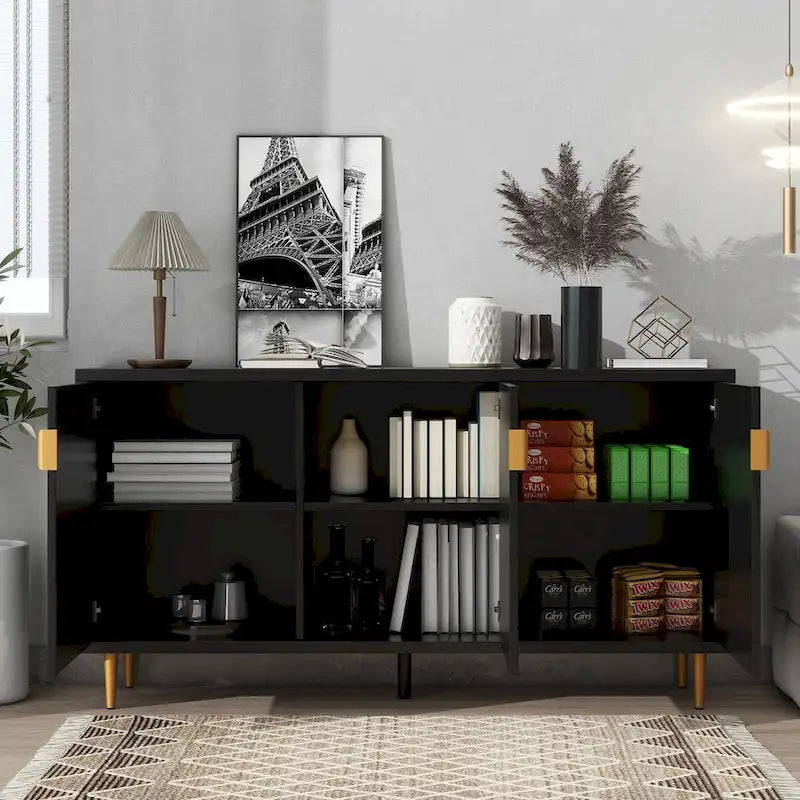 Modern TV Stand for TV up to 70 inch, Console Table with Adjustable Shelves,Storage Sideboard Cabinet for Living Room 8