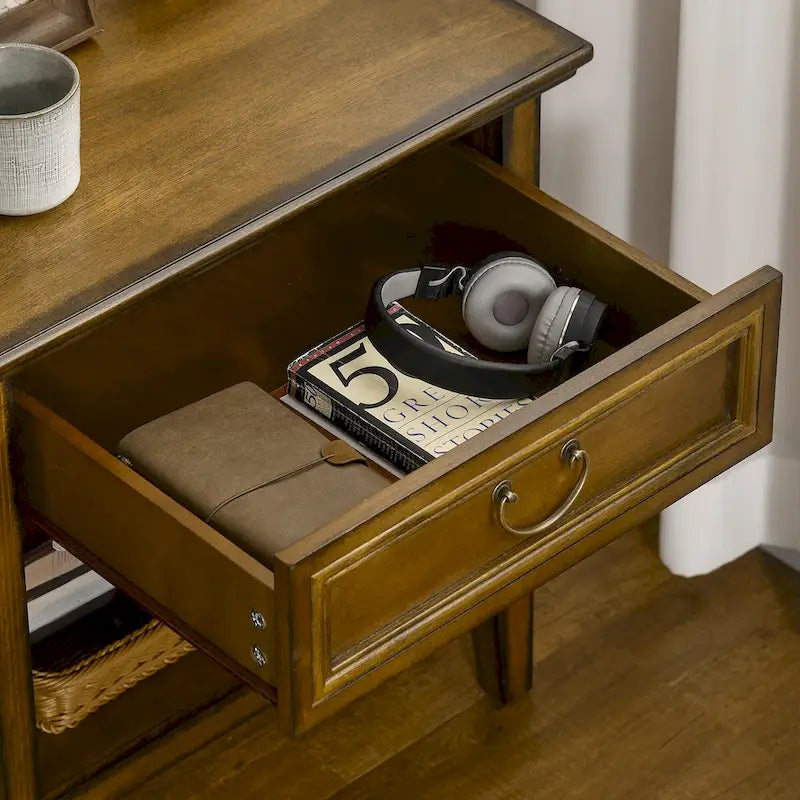 Side Table with Storage, Vintage End Table with Drawer and Open Shelf, Beside Table for Bedroom, Living Room 3