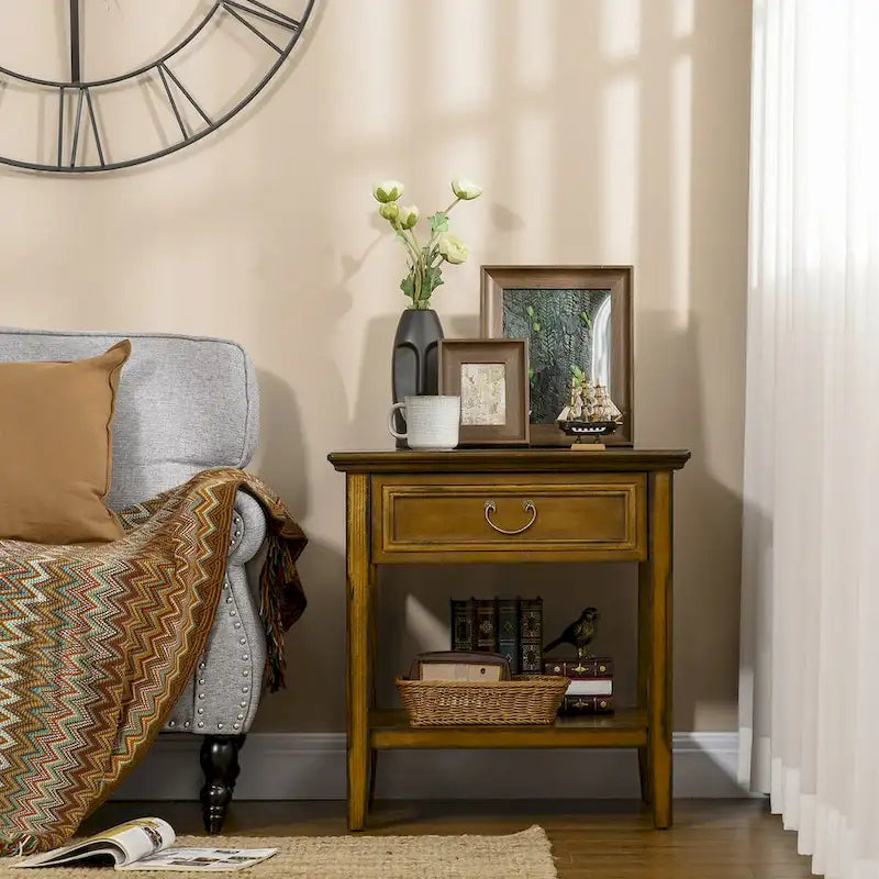 Side Table with Storage, Vintage End Table with Drawer and Open Shelf, Beside Table for Bedroom, Living Room 4