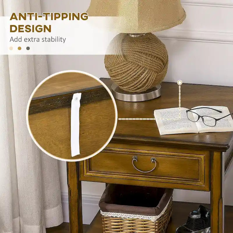 Side Table with Storage, Vintage End Table with Drawer and Open Shelf, Beside Table for Bedroom, Living Room 5