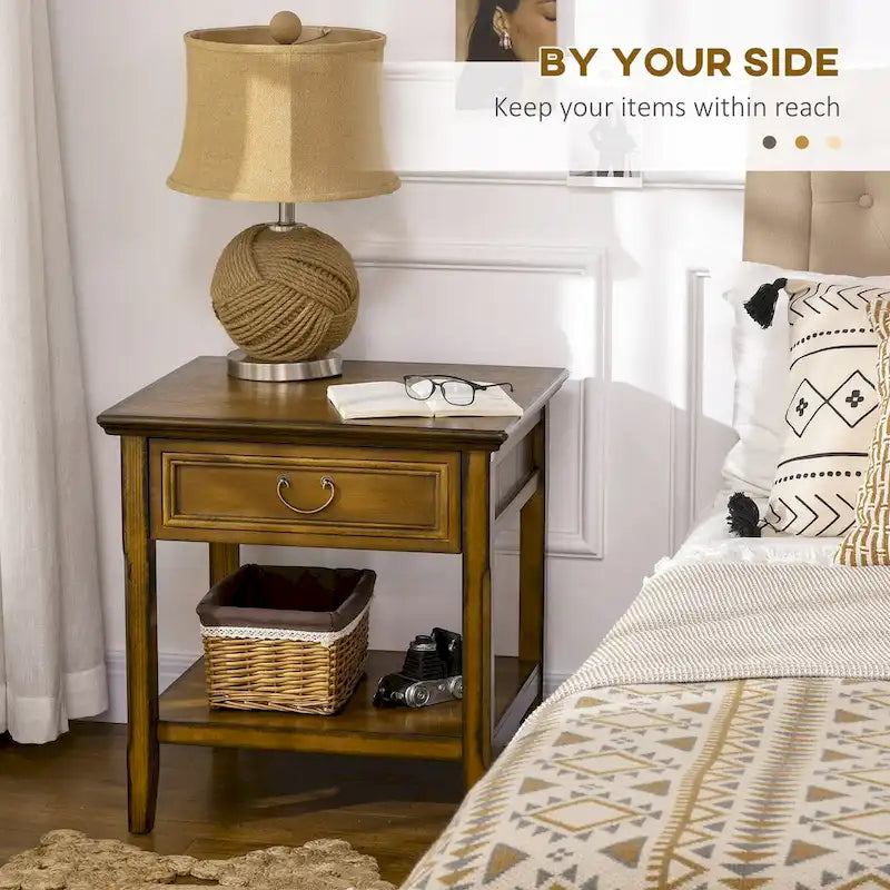 Side Table with Storage, Vintage End Table with Drawer and Open Shelf, Beside Table for Bedroom, Living Room 6