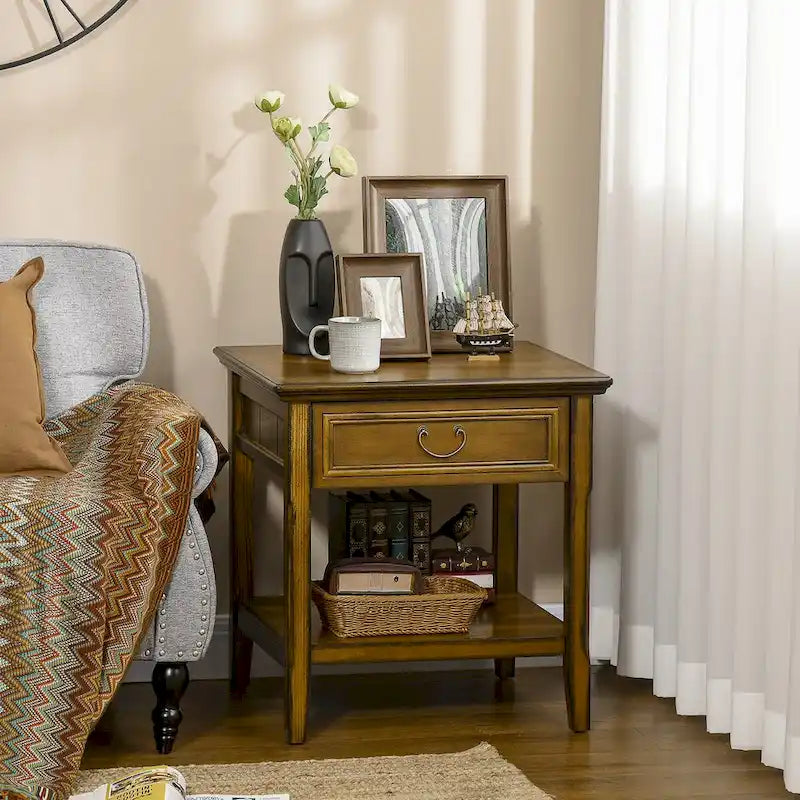 Side Table with Storage, Vintage End Table with Drawer and Open Shelf, Beside Table for Bedroom, Living Room 7