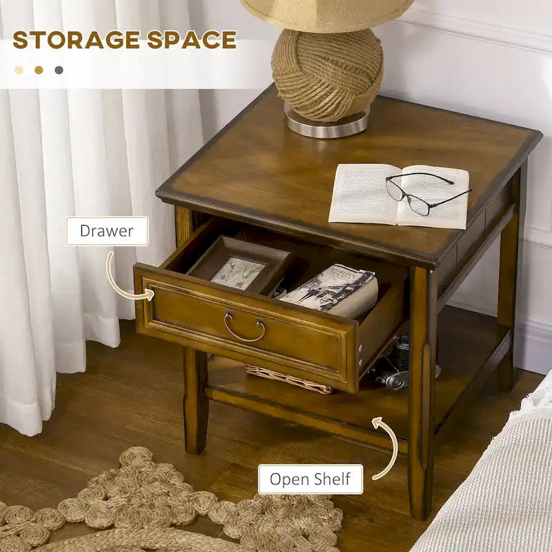 Side Table with Storage, Vintage End Table with Drawer and Open Shelf, Beside Table for Bedroom, Living Room 8