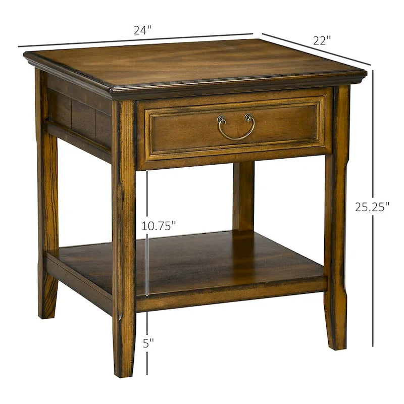 Side Table with Storage, Vintage End Table with Drawer and Open Shelf, Beside Table for Bedroom, Living Room 9