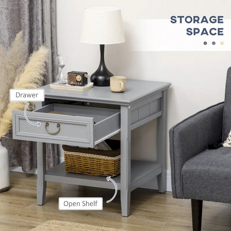 Side Table with Storage, Vintage End Table with Drawer and Open Shelf, Beside Table for Bedroom, Living Room 12