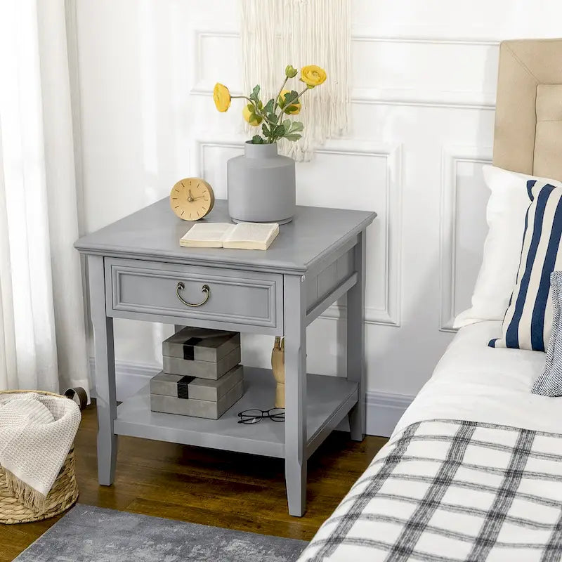 Side Table with Storage, Vintage End Table with Drawer and Open Shelf, Beside Table for Bedroom, Living Room 14