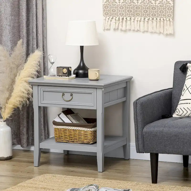Side Table with Storage, Vintage End Table with Drawer and Open Shelf, Beside Table for Bedroom, Living Room 15