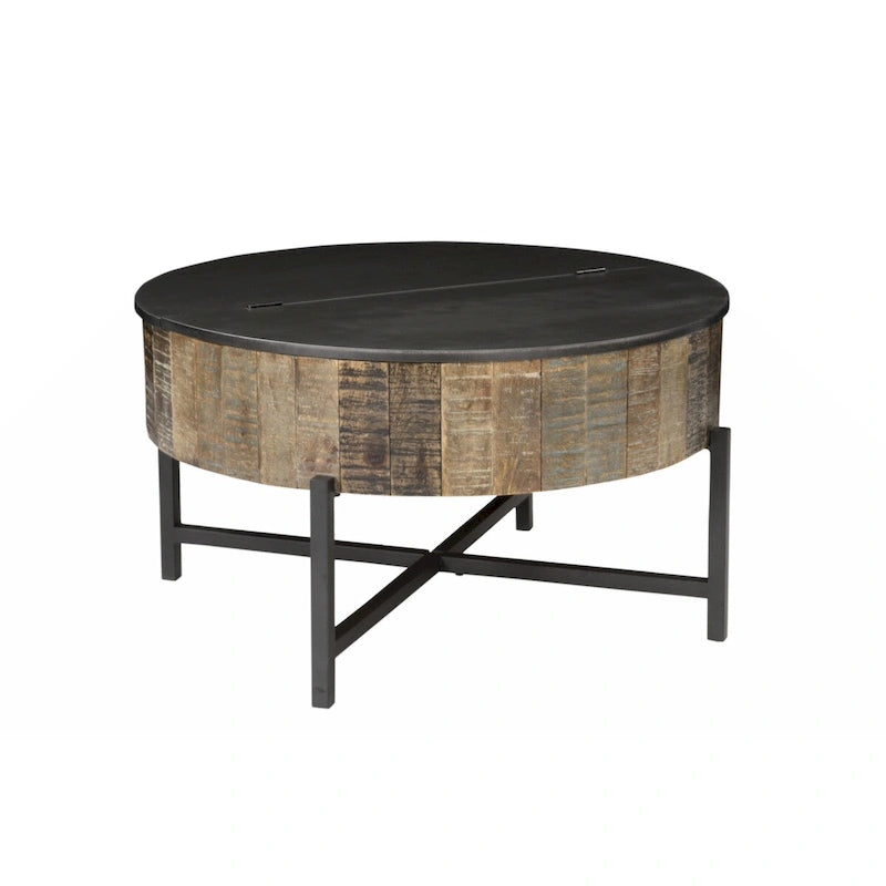 Round Storage Coffee Table Rustic Vintage 6