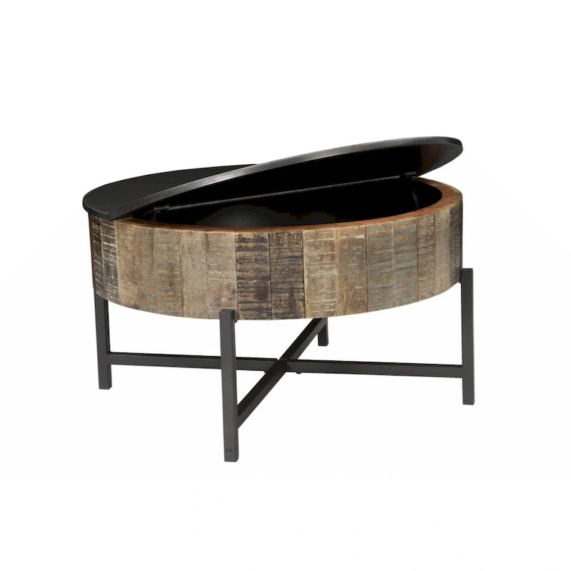 Round Storage Coffee Table Rustic Vintage 2