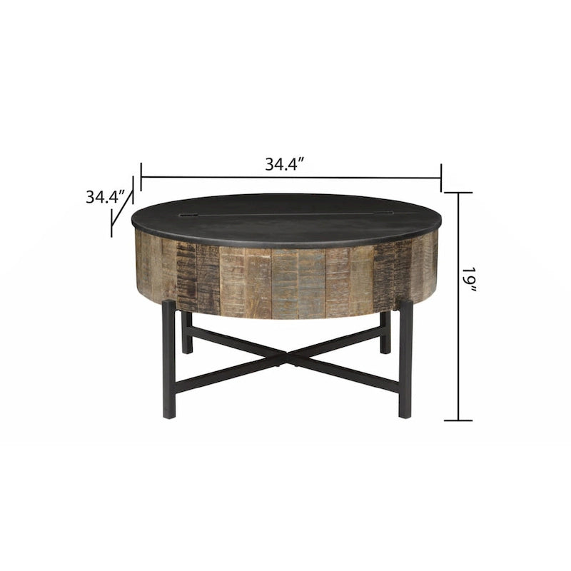 Round Storage Coffee Table Rustic Vintage 4