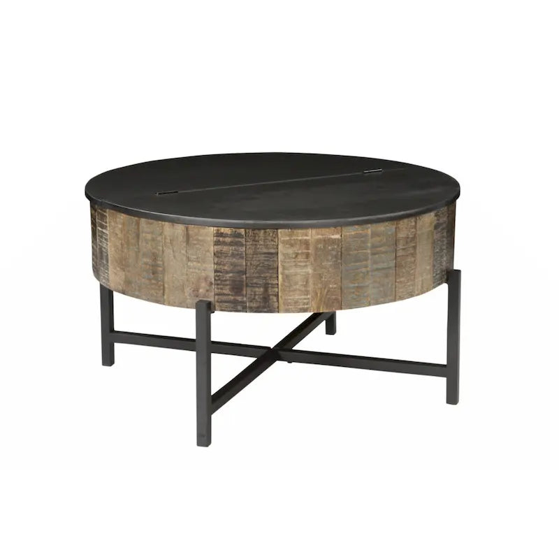 Round Storage Coffee Table Rustic Vintage 5