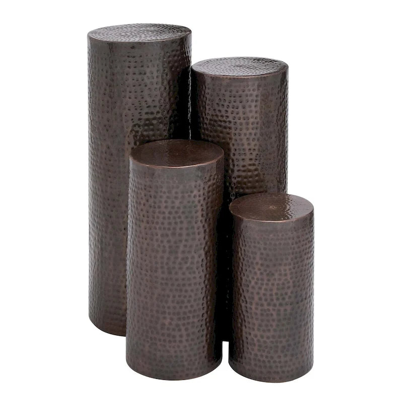 Metal Abstract Tall Slim Pedestal Table with Grooved Shell or Hammered Design - Set of 4 Brown - Roche River Decor 11