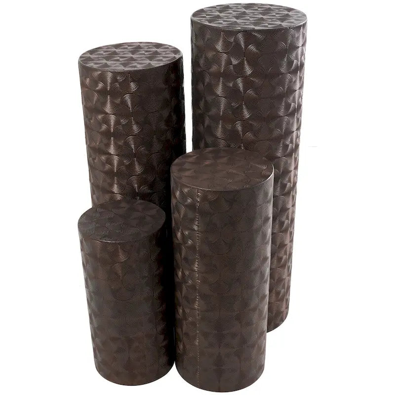Metal Abstract Tall Slim Pedestal Table with Grooved Shell or Hammered Design - Set of 4 Brown - Roche River Decor 12