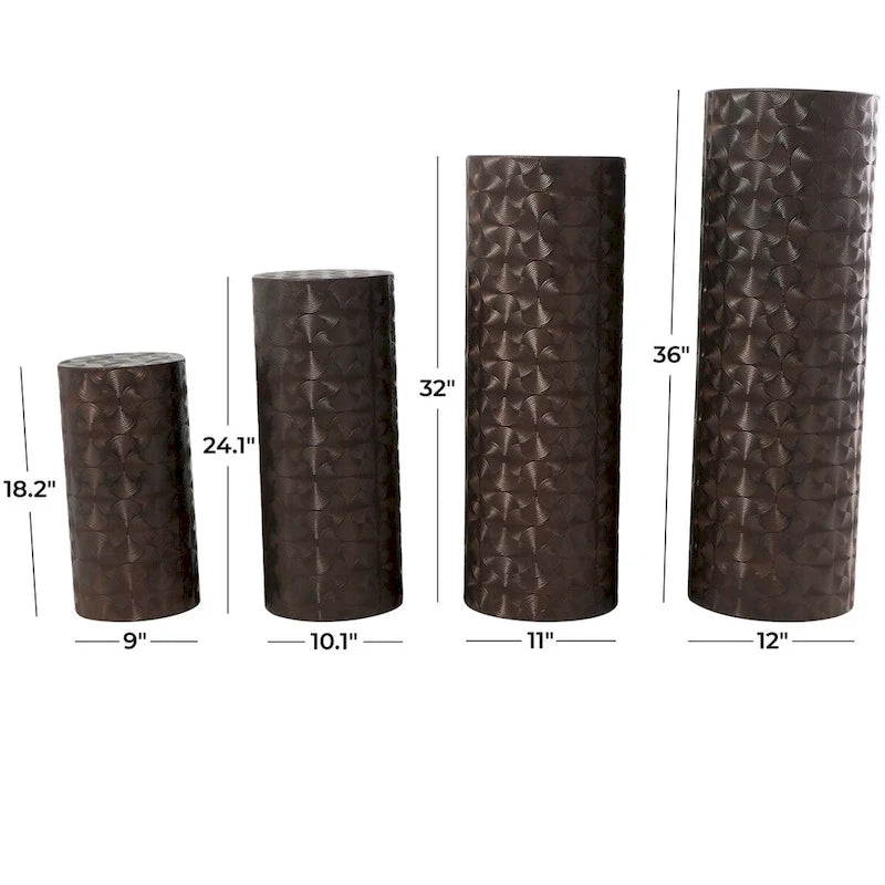 Metal Abstract Tall Slim Pedestal Table with Grooved Shell or Hammered Design - Set of 4 Brown - Roche River Decor 5