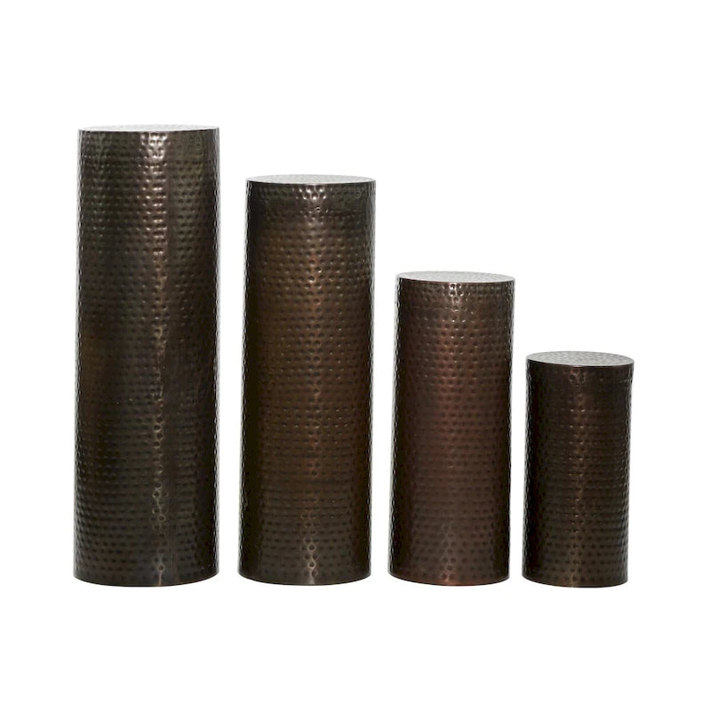 Metal Abstract Tall Slim Pedestal Table with Grooved Shell or Hammered Design - Set of 4 Brown - Roche River Decor 8