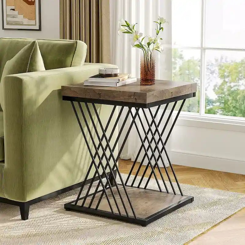 19.75 Inch Faux Marble Square End Table, Modern Bedside Tables, Gold Accent Table Living Room 18