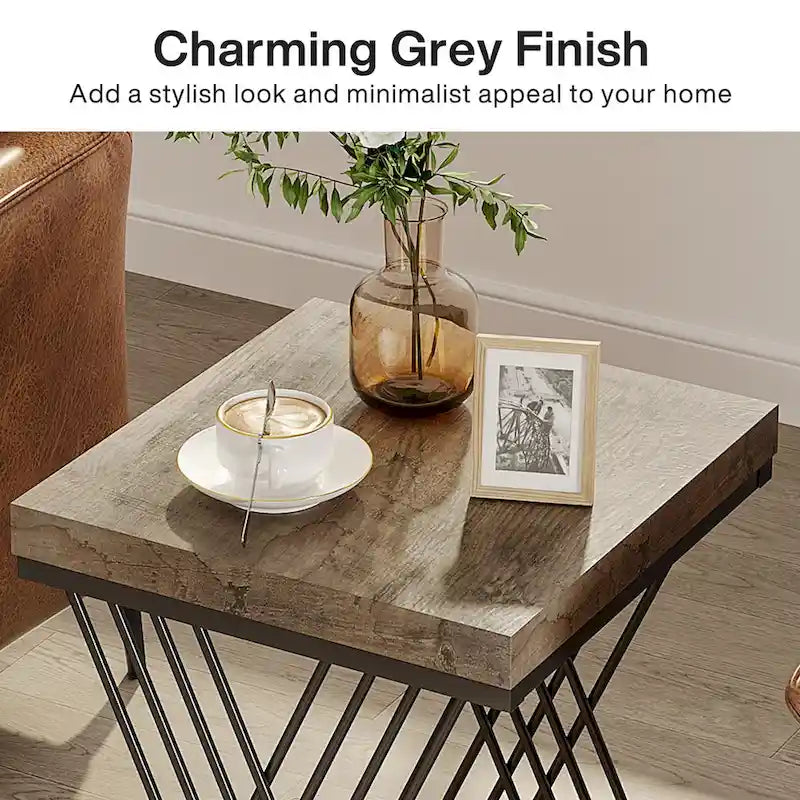 19.75 Inch Faux Marble Square End Table, Modern Bedside Tables, Gold Accent Table Living Room 3