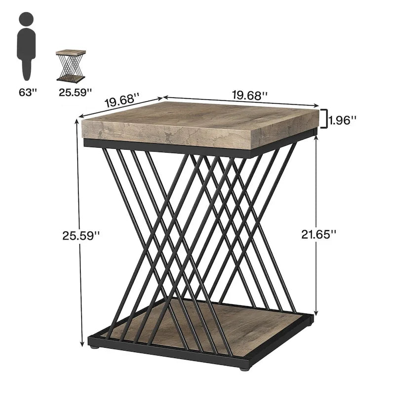 19.75 Inch Faux Marble Square End Table, Modern Bedside Tables, Gold Accent Table Living Room 4