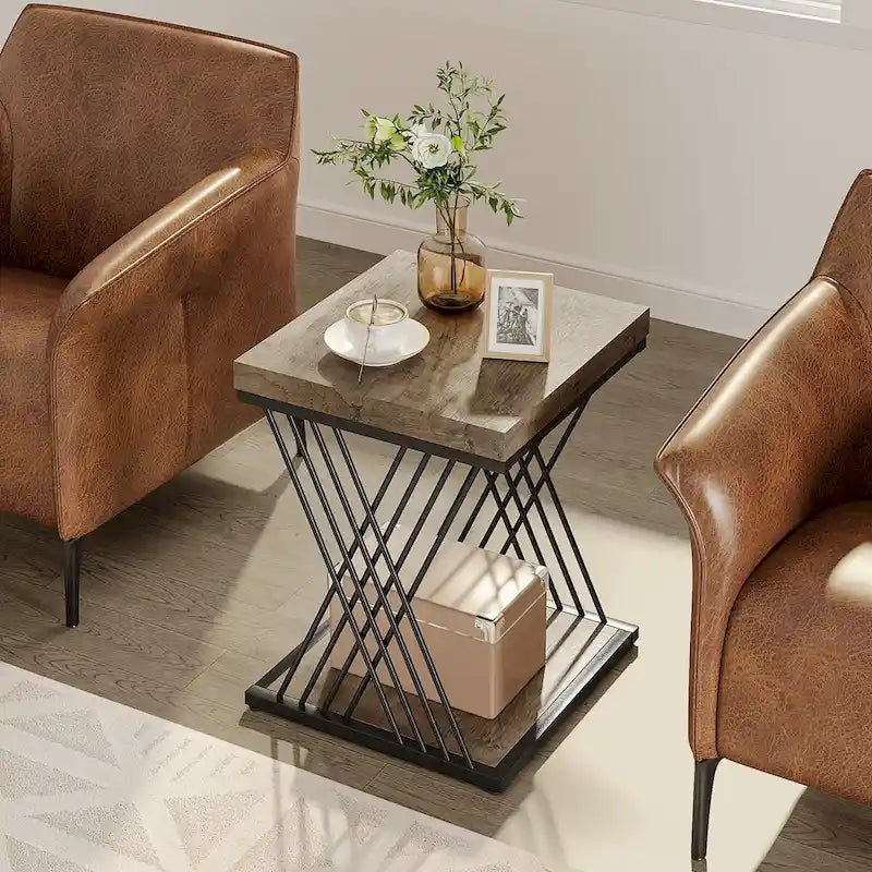 19.75 Inch Faux Marble Square End Table, Modern Bedside Tables, Gold Accent Table Living Room 7