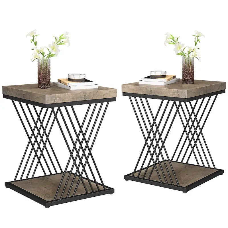19.75 Inch Faux Marble Square End Table, Modern Bedside Tables, Gold Accent Table Living Room 15