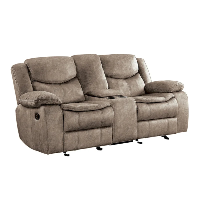 Divanetto reclinabile Joe 79 pollici, con console, in microfibra marrone