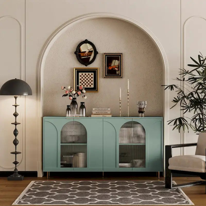 Wooden Accent Cabinet with 4 Glass Doors 22