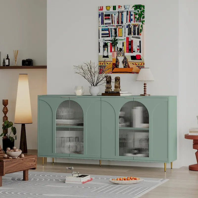 Wooden Accent Cabinet with 4 Glass Doors 3