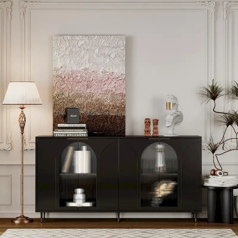 Wooden Accent Cabinet with 4 Glass Doors 4