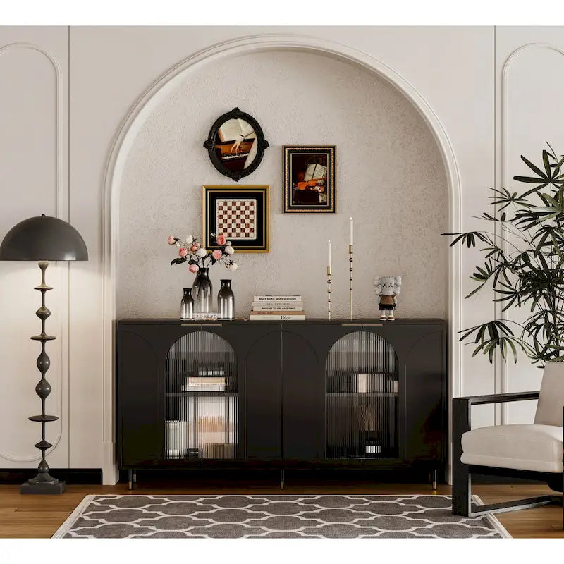 Wooden Accent Cabinet with 4 Glass Doors 5
